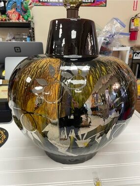 Vintage MCM Hunt Dietrich Style Art Pottery Silver Overlay Large Lamp